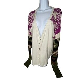 Free People Swit Me Up Cardigan V-neck, Camo, Button Up, Dropped Shoulders,women